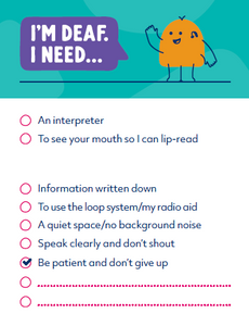 Communication cards for deaf young people