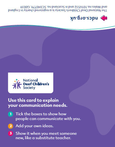 Communication cards for deaf young people